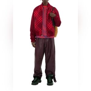 BURBERRY Men's Wide Leg Leather Trouser Pants In Purple Size XL Org $5,900